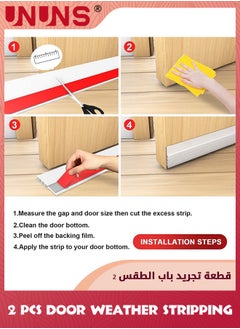 UNUNS Door Draft Stopper,2 Pack Under Door Draft Blocker Door Seal,Adjustable Door Sweeps Adhesive Waterproof Soundproof Bottom Seal Strip Stopper Weather Stripping For Exterior Interior Doors,White  - Image 4