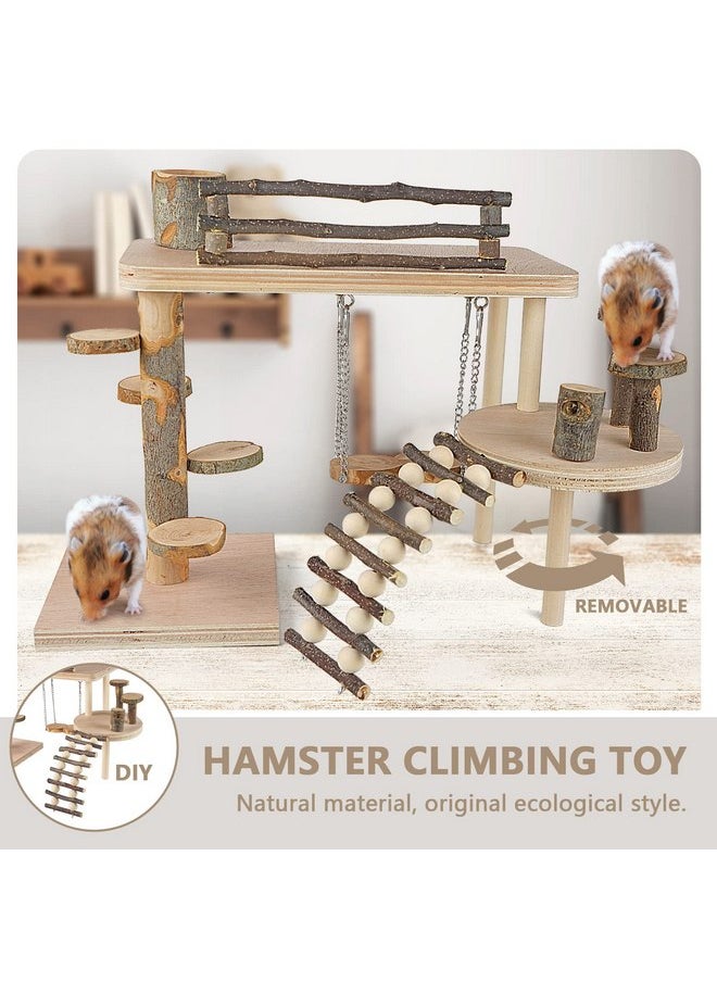 VolksRose Wooden Hamster Playground Platform, Hamster Climbing Toy, Natural Living Climb System, Small Animals Activity Set with Ladder Food Bowl Ramp Bridge for Mouse Gerbil Rat Chinchilla