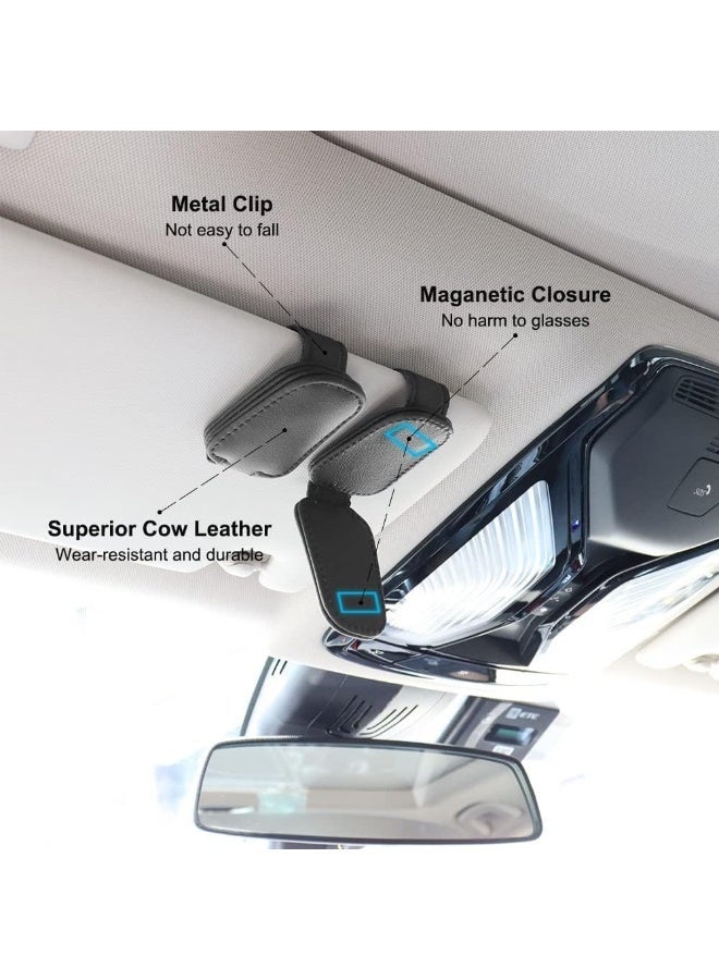 JZS Magnetic Car Sun Visor Sunglasses Strap - Waterproof PU Material, Durable & Easy Storage for Eyeglasses, Cables,Black - Image 4
