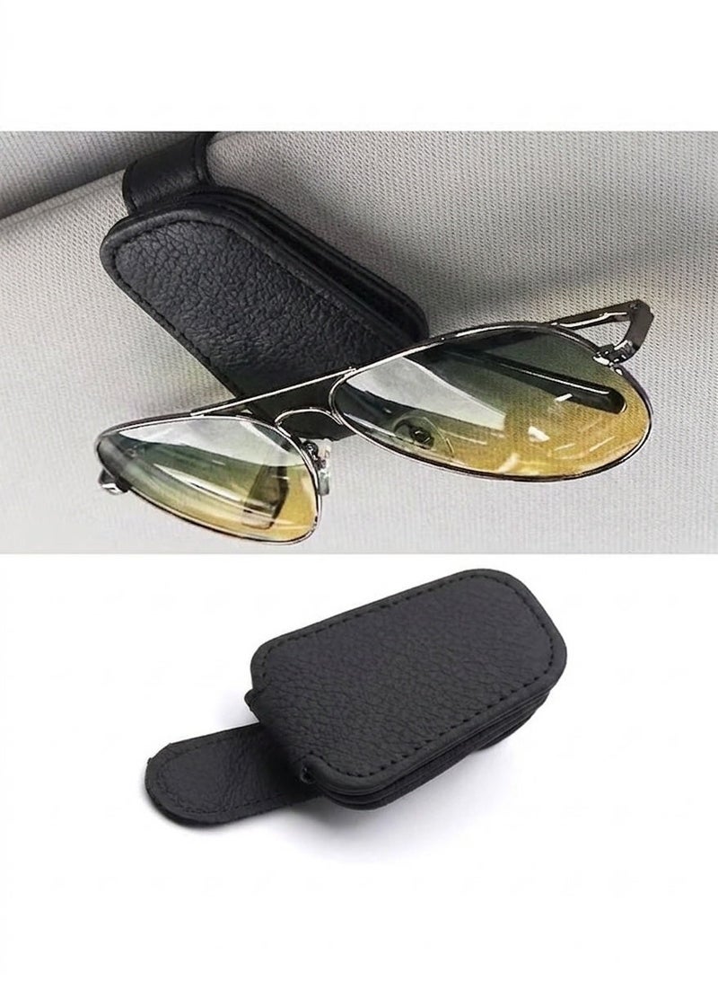 JZS Magnetic Car Sun Visor Sunglasses Strap - Waterproof PU Material, Durable & Easy Storage for Eyeglasses, Cables,Black - Image 1