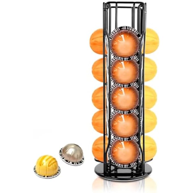 rayihni Rotating Coffee Capsule Holder For Nespresso Vertuoline 20 Pods Coffee Bar Vertuo Pod Organizer Rack 360 Rotating Capsule Holds Storage 20 Pods Holder Spinner For Nespresso Vertuo Line Capsules - Image 1