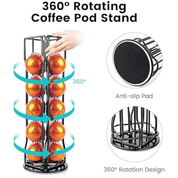 rayihni Rotating Coffee Capsule Holder For Nespresso Vertuoline 20 Pods Coffee Bar Vertuo Pod Organizer Rack 360 Rotating Capsule Holds Storage 20 Pods Holder Spinner For Nespresso Vertuo Line Capsules - Image 3