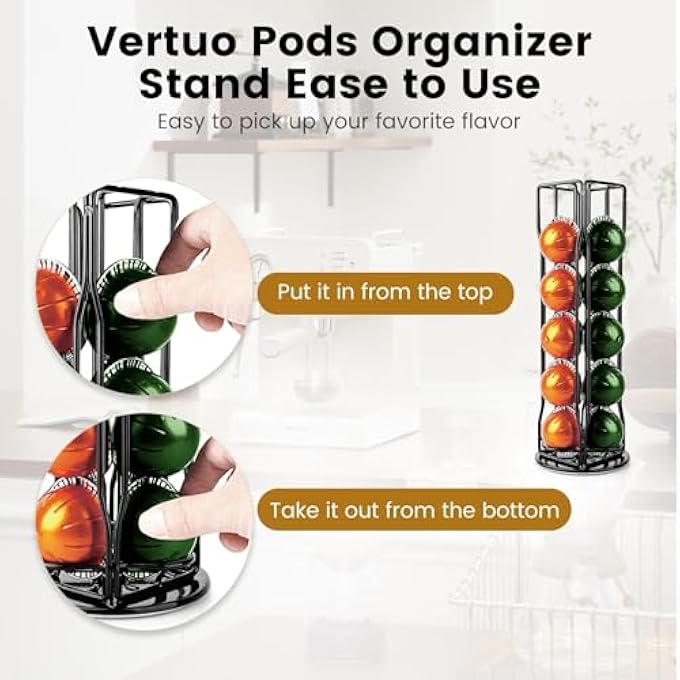 rayihni Rotating Coffee Capsule Holder For Nespresso Vertuoline 20 Pods Coffee Bar Vertuo Pod Organizer Rack 360 Rotating Capsule Holds Storage 20 Pods Holder Spinner For Nespresso Vertuo Line Capsules - Image 4