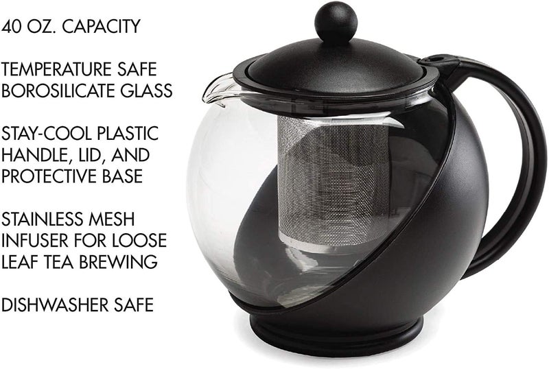 LXOICE Half Moon Teapot with Infuser, Tea Kettle, Tea Pot Kettle, Glass Tea Pot with Infuser, Tea Infuser (Black - 1.25L), 1250 Milliliter - Image 4