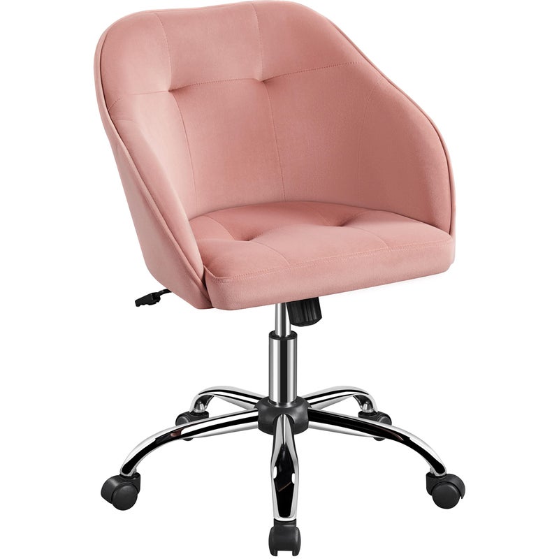 Yaheetech Pink Office Chair Small Cute Vanity Chair with Back Wheels Velvet Swivel Rolling Desk Computer Armchair for Bedroom Living Room
