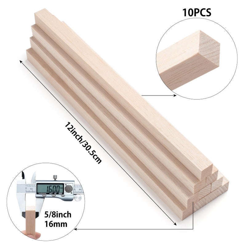 Coowayze Balsa Wood Sticks Balsa Wood Strips 5/8" x 12", 10 PCS Square Wooden Dowels for Crafts, Unfinished Wood Dowel Rods, Wooden Sticks for Crafting, Miniature Architectural Model Building Supplies - Image 3