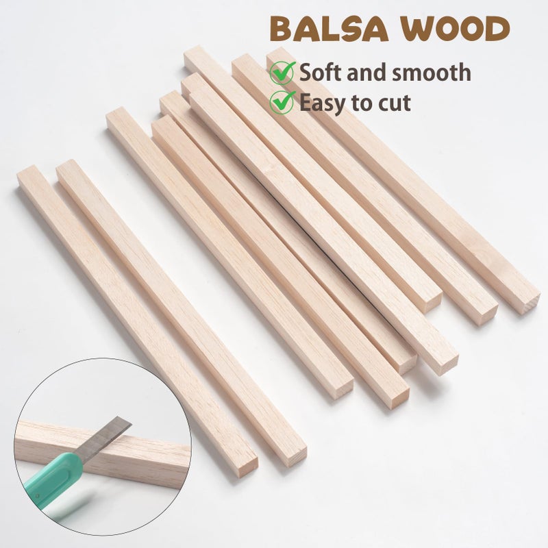 Coowayze Balsa Wood Sticks Balsa Wood Strips 5/8" x 12", 10 PCS Square Wooden Dowels for Crafts, Unfinished Wood Dowel Rods, Wooden Sticks for Crafting, Miniature Architectural Model Building Supplies - Image 4