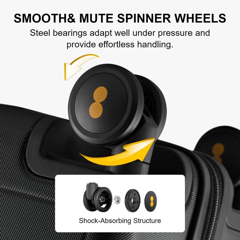 LEVEL8 Hard Shell Carry on Luggage Airline Approved, Carry-on Suitcases with Wheels, Lightweight Luminous Textured Hardside Travel Bag with Tsa Lock, 20 Inch, Black - Image 3