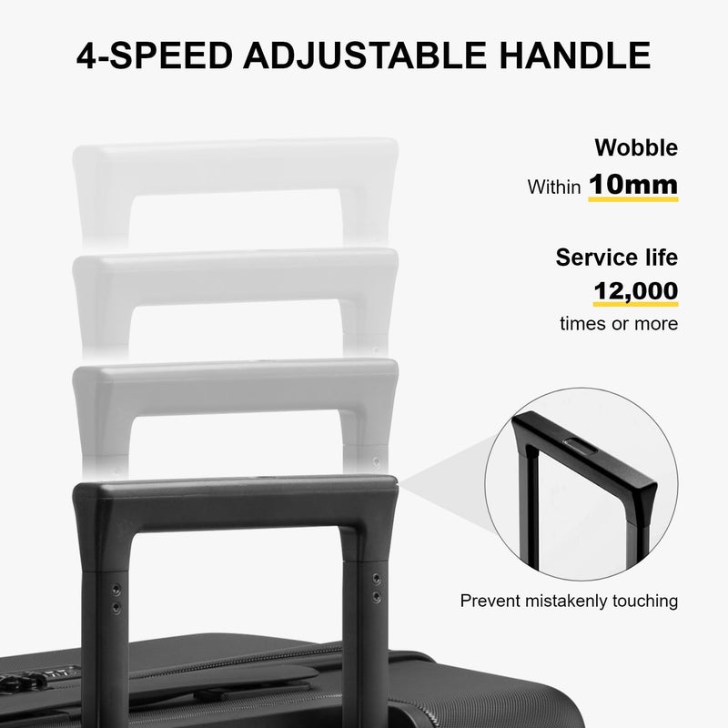 LEVEL8 Hard Shell Carry on Luggage Airline Approved, Carry-on Suitcases with Wheels, Lightweight Luminous Textured Hardside Travel Bag with Tsa Lock, 20 Inch, Black - Image 5