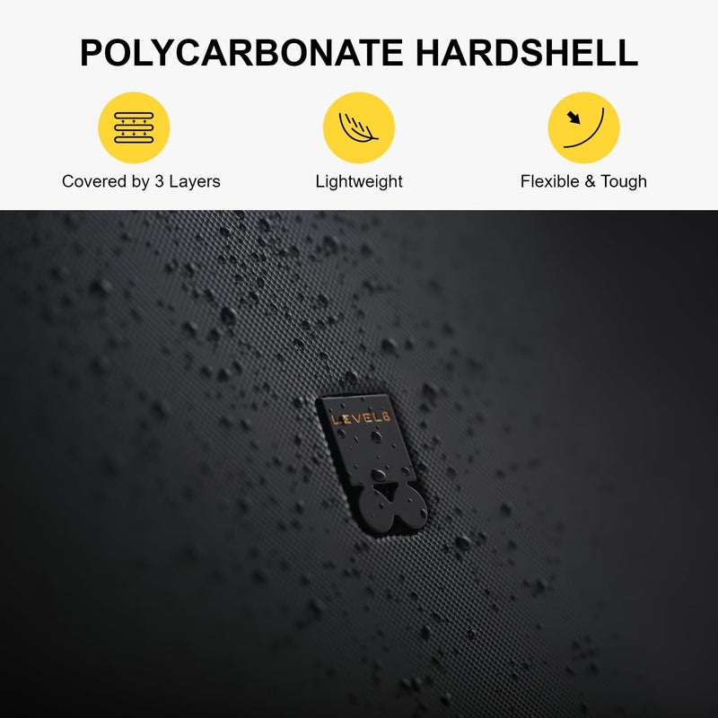 LEVEL8 Hard Shell Carry on Luggage Airline Approved, Carry-on Suitcases with Wheels, Lightweight Luminous Textured Hardside Travel Bag with Tsa Lock, 20 Inch, Black - Image 4