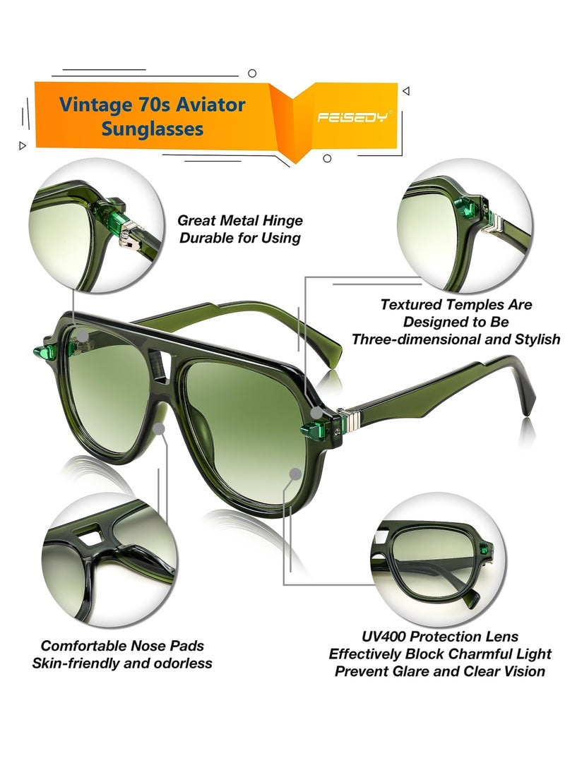 Captaintech Sunglasses for Men Women, 70s Aviator Sunglasses, Classic Retro Trendy Large Frame UV400 Sun Glasses, Vintage Frame - Green - Image 4