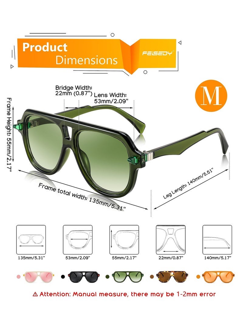 Captaintech Sunglasses for Men Women, 70s Aviator Sunglasses, Classic Retro Trendy Large Frame UV400 Sun Glasses, Vintage Frame - Green - Image 5