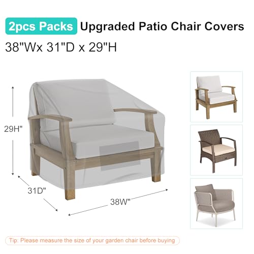 BROSYDA Patio Chair Covers for Outdoor Furniture Waterproof 2 Pack Lawn Chair Covers 600D Heavy Duty Oxford Cloth Large Covers for Lounge Lawn Deep Seat 38 W x 31 D x 29 HGray - Image 3