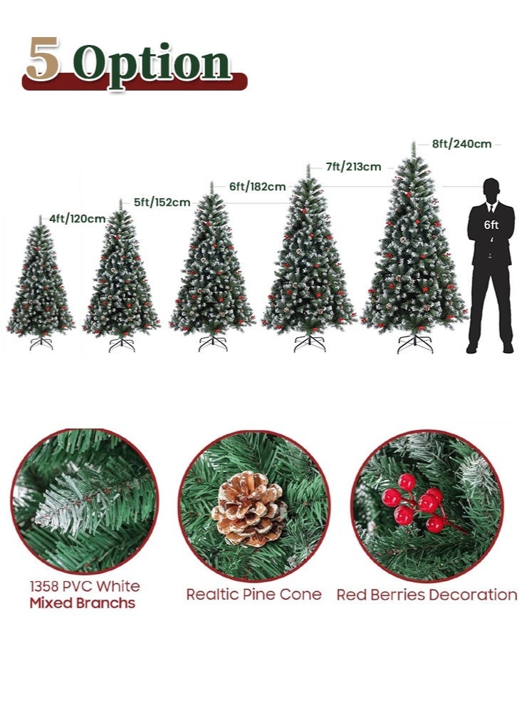 GGEROU 120cm Snowy Artificial Christmas Tree, Snow Flocked Artificial Trees with Pine Cones Berries Pre-Decorated, 260 Frosted Branch Tip - Image 3