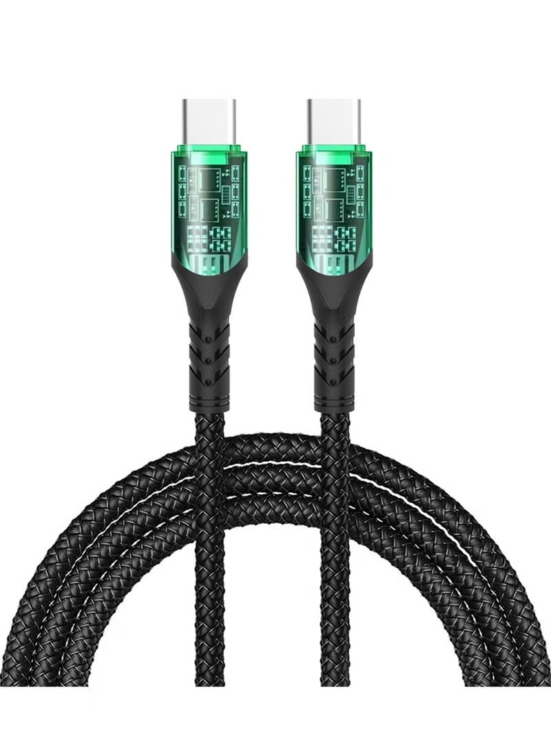 كابل شحن ونقل بيانات مضفّر من النايلون 3A [من Type-C إلى Lightning، بطول 150 سم]، يدعم مزامنة بيانات سريعة وسرعة شحن تصل إلى 480 ميجابت في الثانية، توافق عالمي | تصميم شفاف مع إضاءة عرض ذكية
