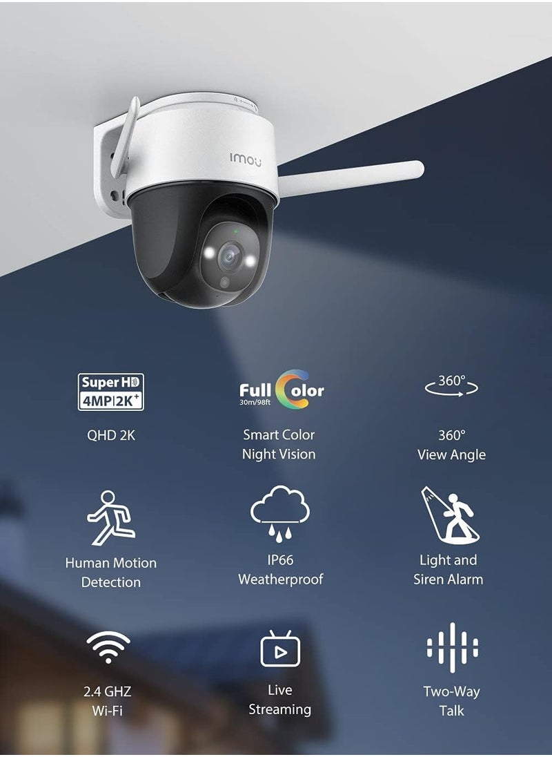 كاميرا مراقبة خارجية مع ضوء كاشف ومنبه صوتي، كاميرا بدقة 4MP QHD قابلة للامالة 2.4G، كاميرا رصاصة مقاومة للماء IP66 مقاومة للطقس 2.5K، كاميرا IP للرؤية الليلية بالألوان الكاملة مع تحدث ثنائي