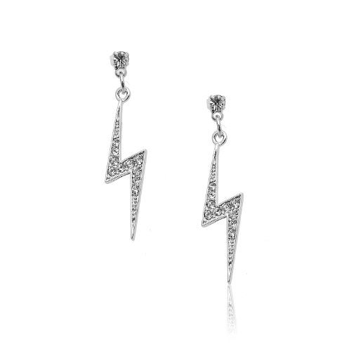 Spinningdaisy Silver Plated Crystal Lightning Bolt Earrings - Image 1