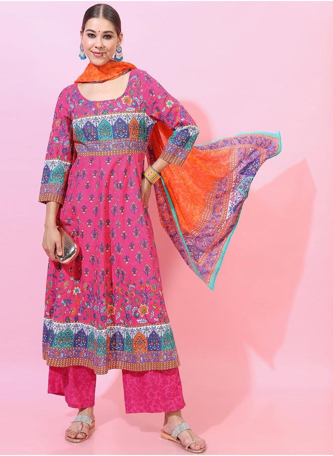 Vishudh Women Multicolored Printed Cotton Kurta Set with Dupatta by Styli  - Image 1