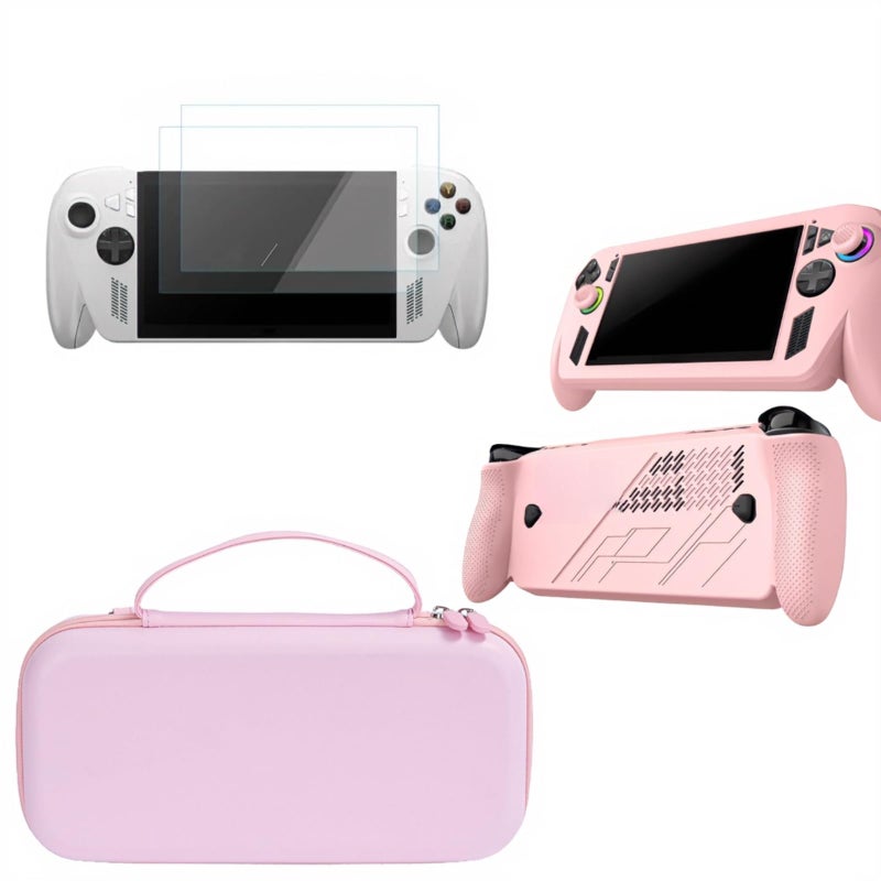 3-in-1 Accessory Kit for ROG Ally X - EVA Case, Silicone Cover, Screen Protectors (Pink) - Image 1