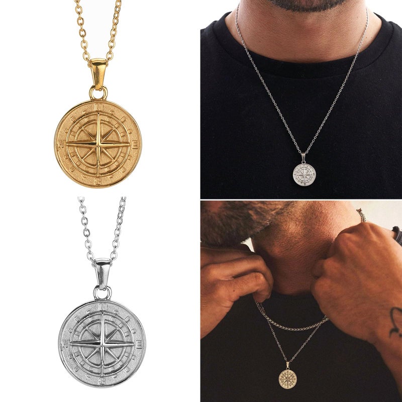 Vintage Punk Style Compass Necklace For Men Waterproof Pendant Collar Chain Gift - Image 4