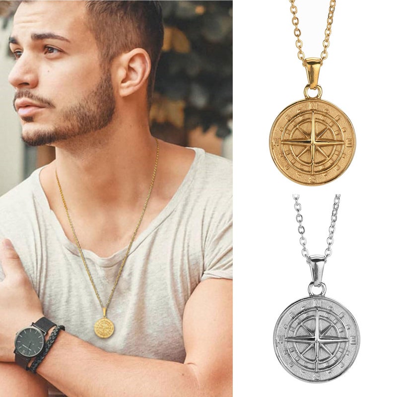 Vintage Punk Style Compass Necklace For Men Waterproof Pendant Collar Chain Gift - Image 3