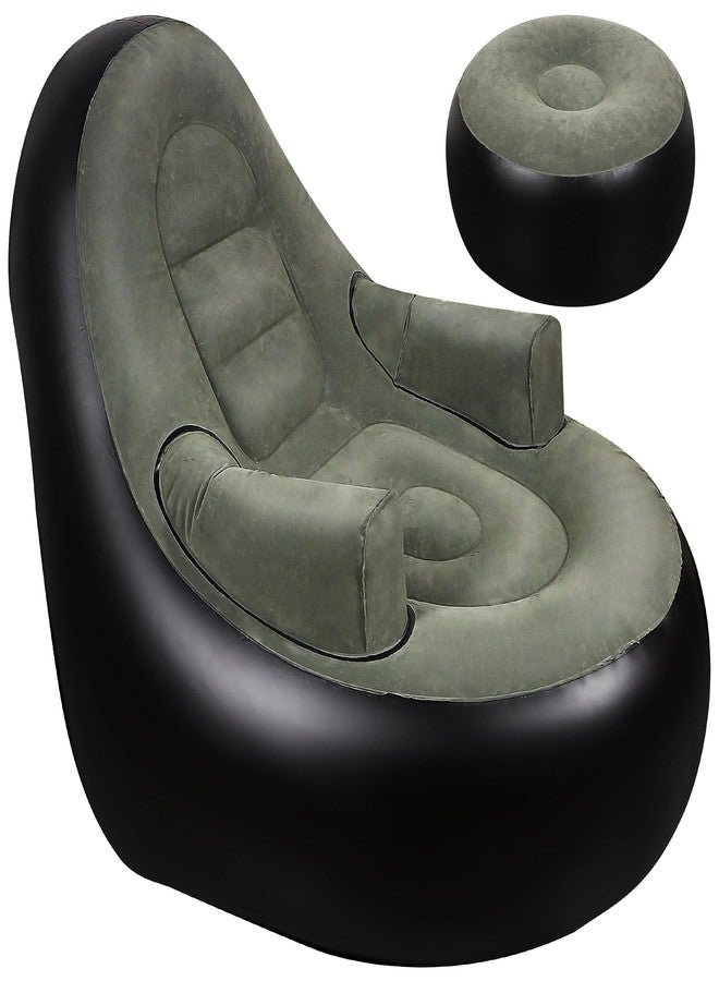 Balabulala Thickened Inflatable Couch with Armrest＆Ottoman, Blow Up Lounger Chair,Folding Air Chair for Adults,Inflatable Lazy Sofa Perfect for Rooms, Camping or Home(Without Pump,Black) - Image 1
