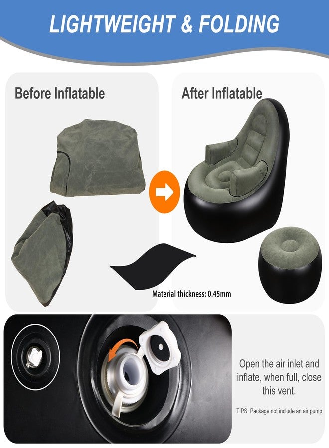 Balabulala Thickened Inflatable Couch with Armrest＆Ottoman, Blow Up Lounger Chair,Folding Air Chair for Adults,Inflatable Lazy Sofa Perfect for Rooms, Camping or Home(Without Pump,Black) - Image 3