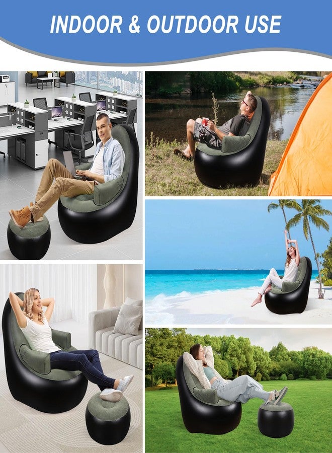 Balabulala Thickened Inflatable Couch with Armrest＆Ottoman, Blow Up Lounger Chair,Folding Air Chair for Adults,Inflatable Lazy Sofa Perfect for Rooms, Camping or Home(Without Pump,Black) - Image 4