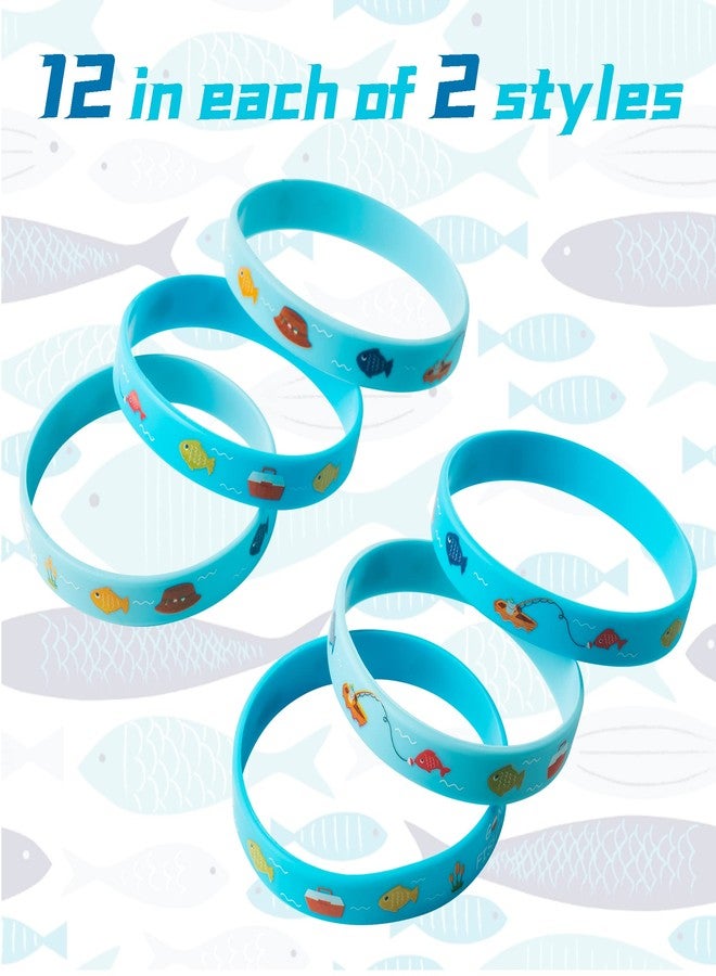 OSNIE 24Pcs Gone Fishing Themed Party Favors Silicone Bracelets Non-Toxic Hypoallergenic Lightweight Stretch Rubber - Image 3