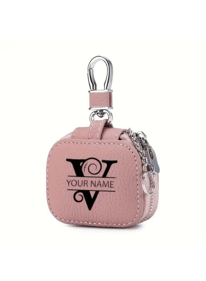 Pink Personalized Initial Earbud Case Custom Name Soft Mesh Pocket Sturdy Zipper Lightweight Durable For Office Gym Travel - Image 1
