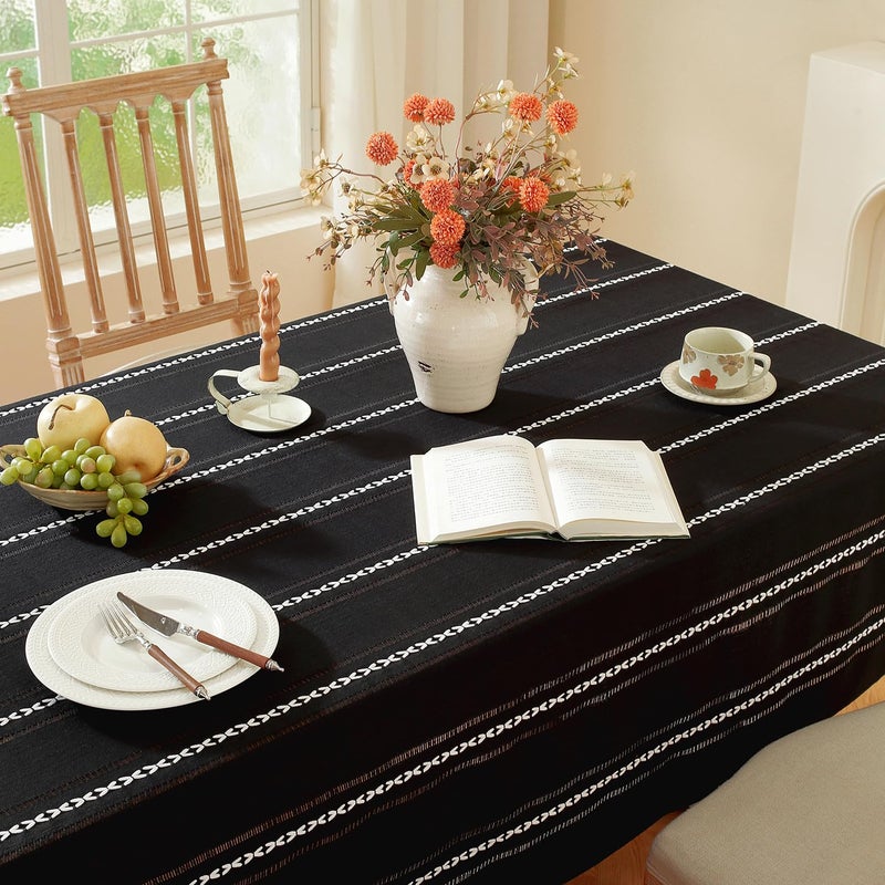 Chassic 60 x 84 inches Farmhouse Style Linen tablecloths, Wrinkle Resistant Washable Dining Room Table Cloths for Rectangle Tables - Hemstitch Black - Image 4
