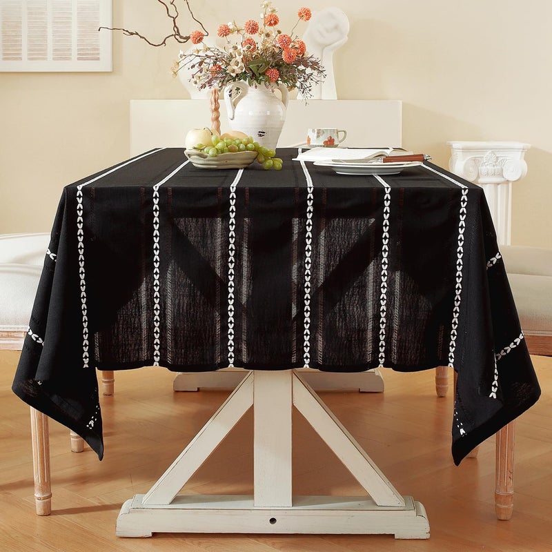 Chassic 60 x 84 inches Farmhouse Style Linen tablecloths, Wrinkle Resistant Washable Dining Room Table Cloths for Rectangle Tables - Hemstitch Black - Image 1