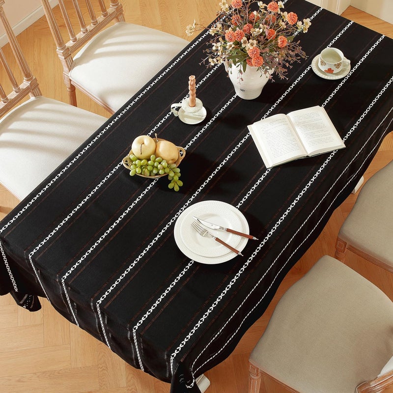 Chassic 60 x 84 inches Farmhouse Style Linen tablecloths, Wrinkle Resistant Washable Dining Room Table Cloths for Rectangle Tables - Hemstitch Black - Image 5