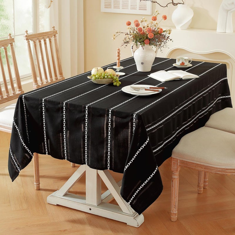 Chassic 60 x 84 inches Farmhouse Style Linen tablecloths, Wrinkle Resistant Washable Dining Room Table Cloths for Rectangle Tables - Hemstitch Black - Image 2