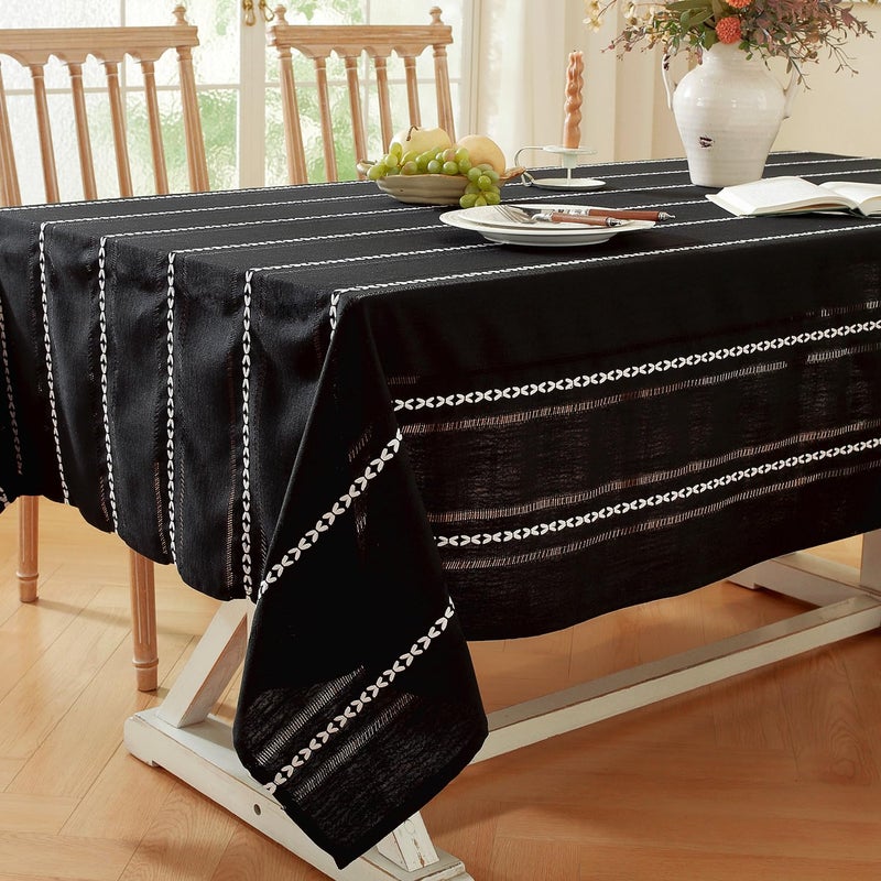 Chassic 60 x 84 inches Farmhouse Style Linen tablecloths, Wrinkle Resistant Washable Dining Room Table Cloths for Rectangle Tables - Hemstitch Black - Image 3