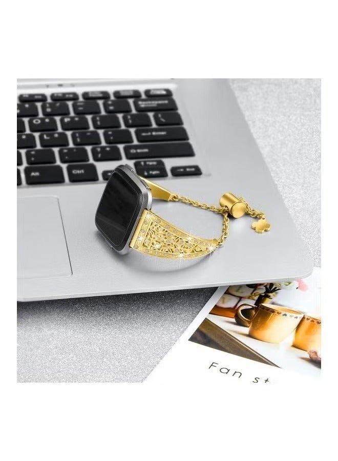 Beauenty Flower Shape Metal Diamond-studded Chain Wristband Watchband Gold - Image 4