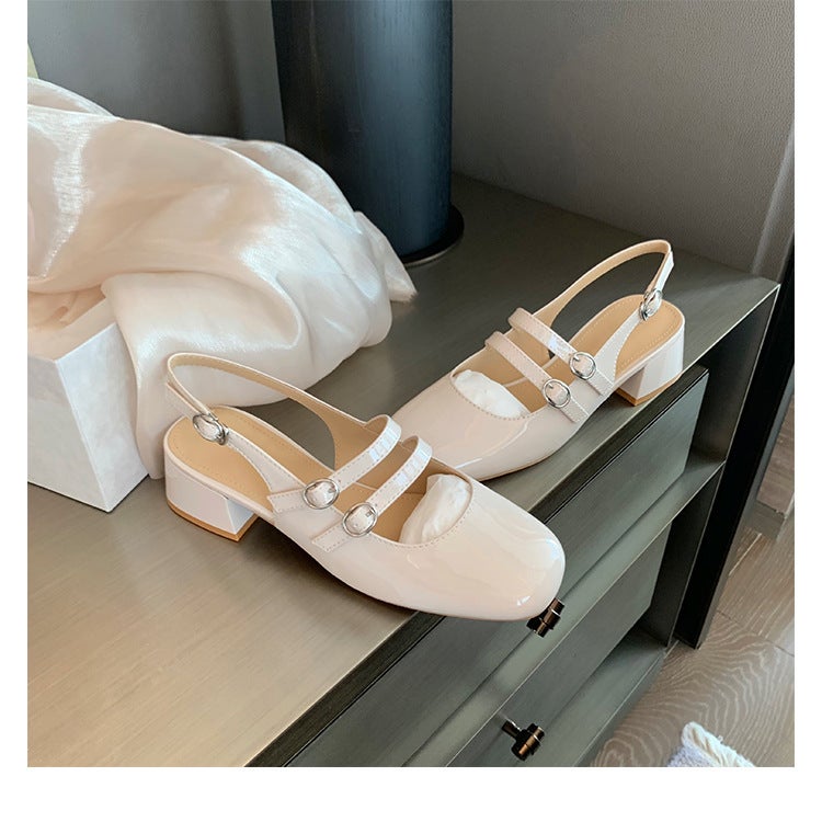Vintage Square Toe Mary Jane Sandals for Women Milk White (heel height 4cm)