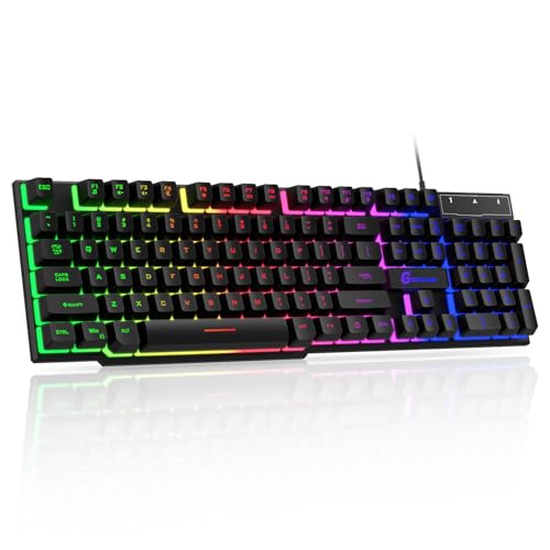 GEODMAER 104 Keys Gaming Keyboard, Full Size LED Backlit Wired Keyboard with Multimedia Keys, Anti-Ghosting, Spill-Resistant Membrane Gaming Keyboard for PC Laptop - Image 1