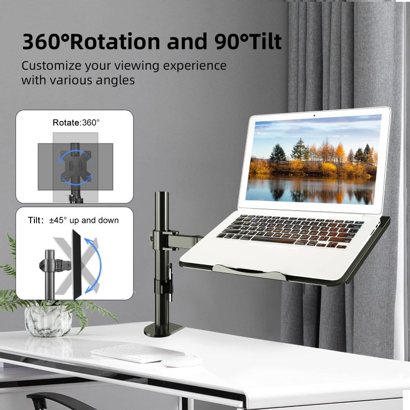 Suptek Single Laptop Notebook Desk Mount with Tray for 13-27 inch Computer Screen, Fully Adjustable Laptop Desk Arm for Notebook up to 17â€™â€™, Weight up to 15.6 lbs - Image 4