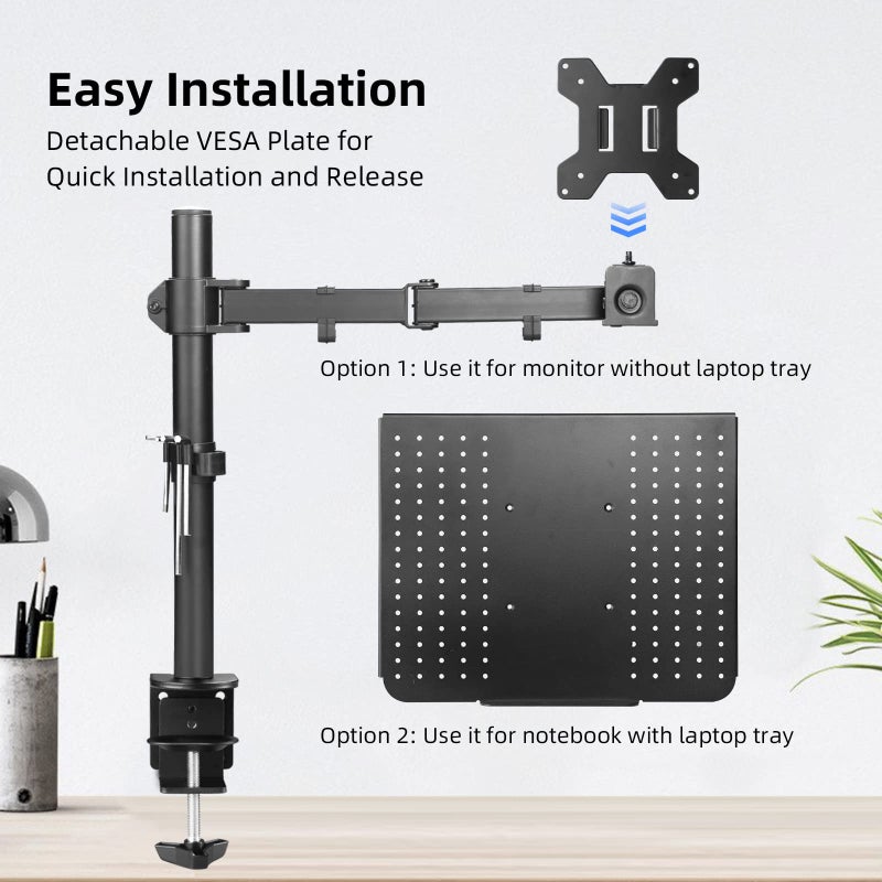 Suptek Single Laptop Notebook Desk Mount with Tray for 13-27 inch Computer Screen, Fully Adjustable Laptop Desk Arm for Notebook up to 17â€™â€™, Weight up to 15.6 lbs - Image 3