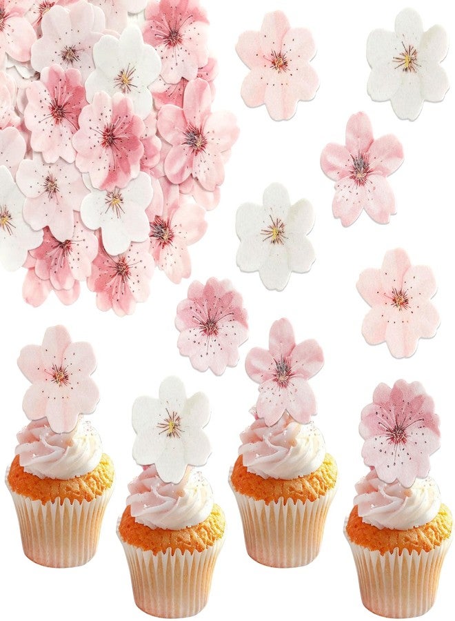 Morofme 50pcs Edible Cherry Blossom Cupcake Topper Wafer Paper Cherry Blossoms Flowers Cupcake Topper Sakura Cake Topper Edible Flower Cake Decorations for Birthday baby shower Party Supplies - Image 1