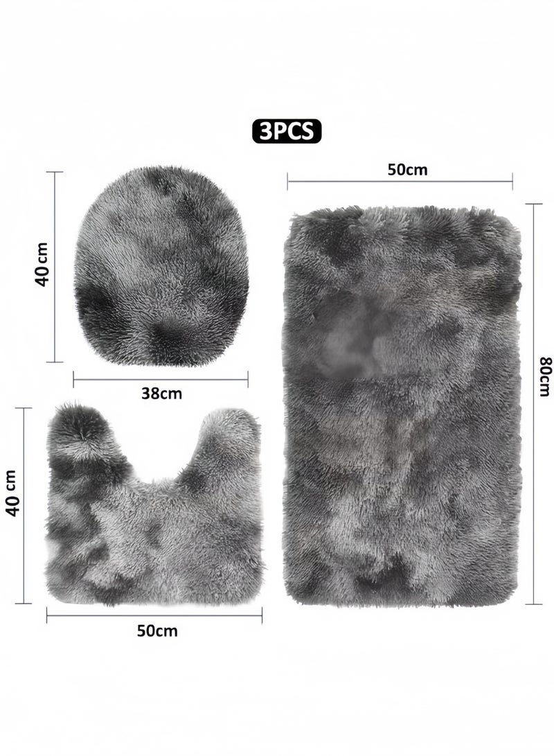 شو وو طقم سجاد حمام مكون من 3 قطع، سجادة حمام، طقم سجاد مانع للانزلاق بظهر مطاطي مكون من 3 قطع مع سجادة مرحاض على شكل حرف U، طقم سجاد حمام فائق النعومة والرقة مصنوع من الألياف الدقيقة الماصة، سجادة أرضية مانعة للانزلاق وغطاء لغطاء المرحاض (رمادي) - Image 2