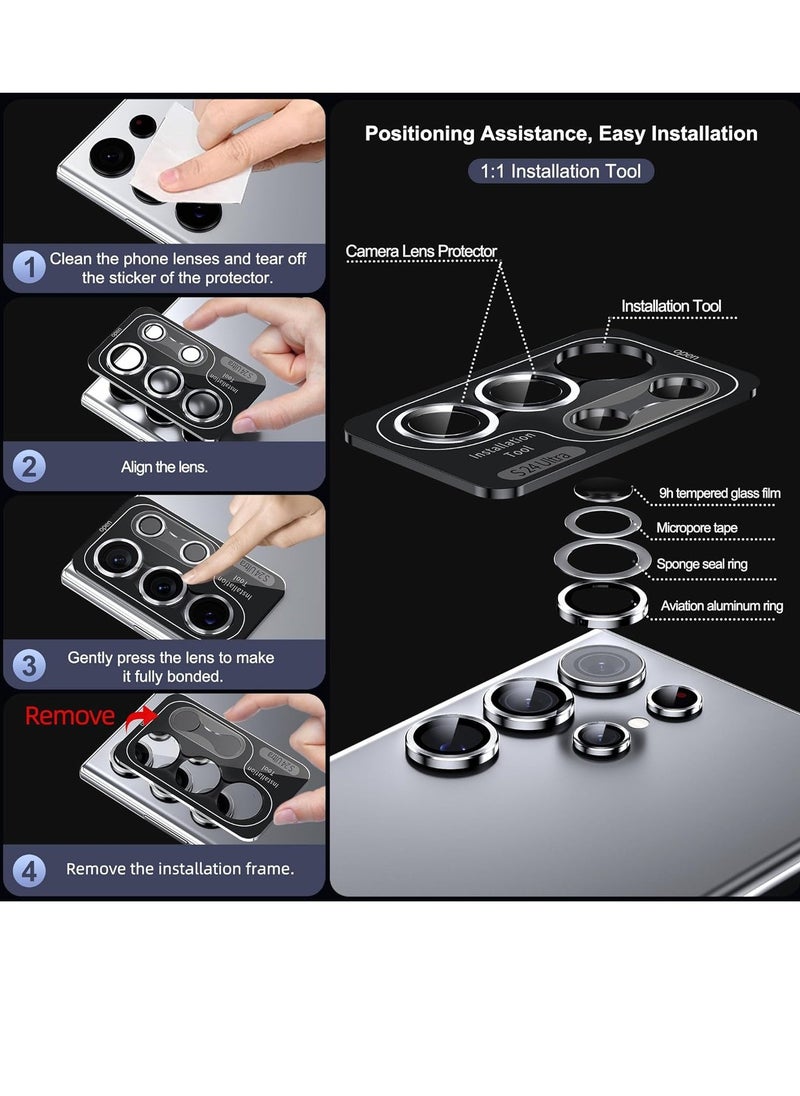 Raxoom Samsung Galaxy S24 Ultra Camera Lens Protector, Ultra Thin Scratch Resistant 9H Tempered Glass with Aluminum Metal Circle Camera Screen Protector Cover Accessories, Silver - Image 5