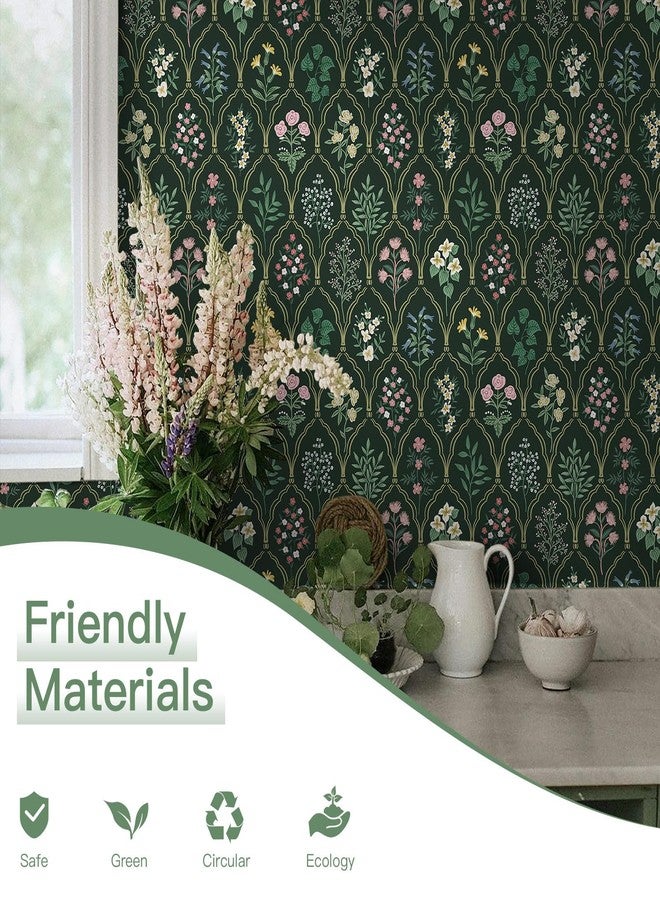 Dimoon 17.3''x78.7'' Peel and Stick Wallpaper Floral Contact Paper Vintage Wallpaper Green Pink Renter Friendly Waterproof Upgrade Embossed Self Adhesive Kitchen Bedroom Cabinet - Image 2