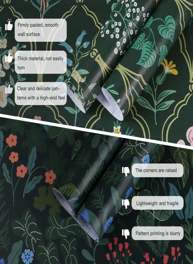Dimoon 17.3''x78.7'' Peel and Stick Wallpaper Floral Contact Paper Vintage Wallpaper Green Pink Renter Friendly Waterproof Upgrade Embossed Self Adhesive Kitchen Bedroom Cabinet - Image 3