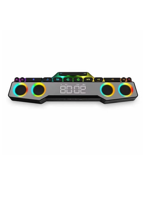 Cool Black Bluetooth Speaker with LED Lights, Gaming Keyboard【Colorful Spectrum Lighting Effects, Mechanical Keys, Clock Alarm, Game/Music Modes】