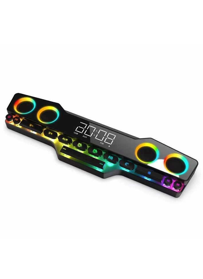 Oregon - Cool Black Bluetooth Speaker with LED Lights, Gaming Keyboard【Colorful Spectrum Lighting Effects, Mechanical Keys, Clock Alarm, Game/Music Modes】 - Image 1