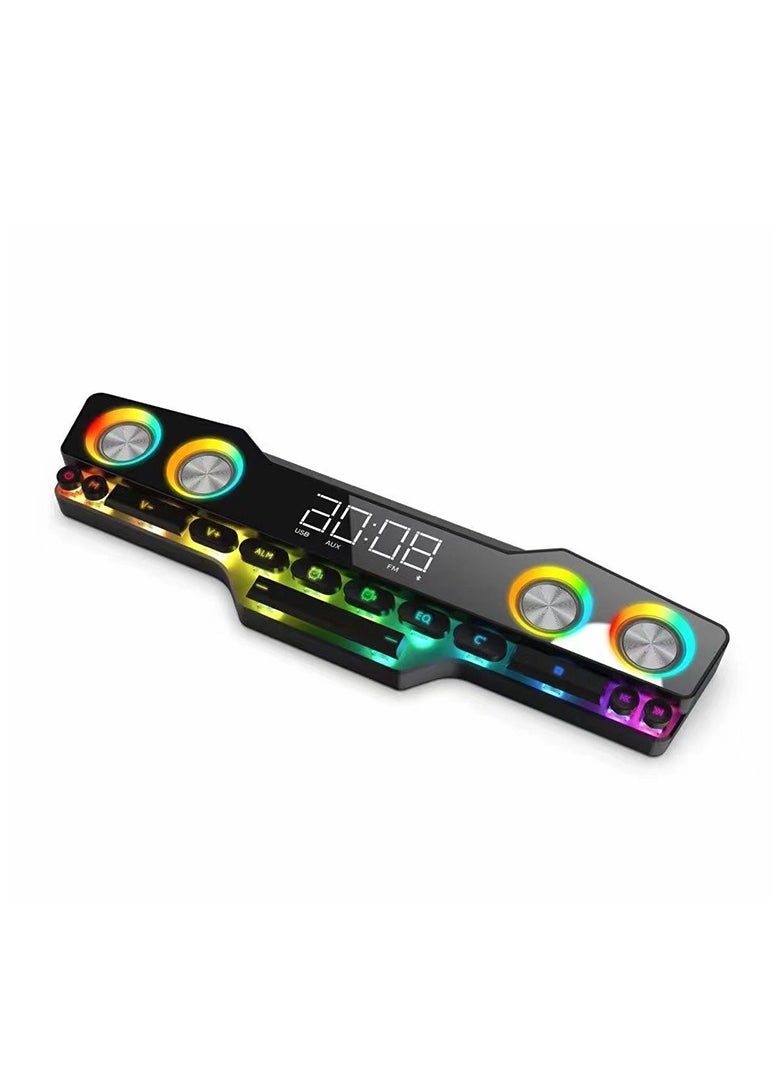 Oregon - Cool Black Bluetooth Speaker with LED Lights, Gaming Keyboard【Colorful Spectrum Lighting Effects, Mechanical Keys, Clock Alarm, Game/Music Modes】 - Image 1