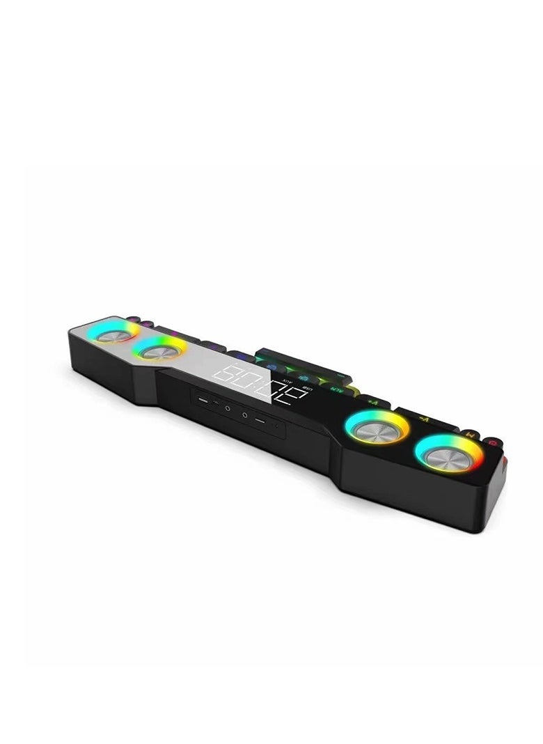 Oregon - Cool Black Bluetooth Speaker with LED Lights, Gaming Keyboard【Colorful Spectrum Lighting Effects, Mechanical Keys, Clock Alarm, Game/Music Modes】 - Image 1