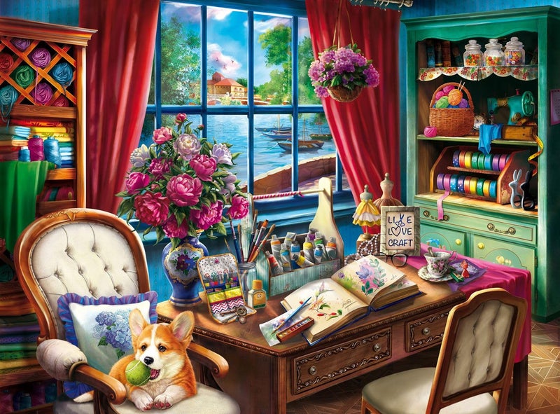 Springbok Creative Mood 1000 Piece Jigsaw Puzzle for Adults Corgi in Art Studio Unique Cut Pieces Made in USA - Image 3